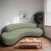 Divã Recamier Celeste Curvo Sala Estar Luxo 160cm Bouclé Verde Oliva