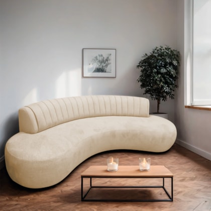 Divã Recamier Celeste Curvo Sala Estar Luxo 160cm Linho Bege