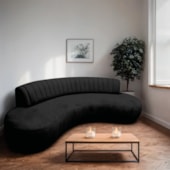 Divã Recamier Celeste Curvo Sala Estar Luxo 160cm Linho Preto