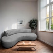 Divã Recamier Celeste Curvo Sala Estar Luxo 180cm Bouclé Cinza