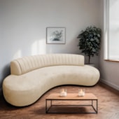 Divã Recamier Celeste Curvo Sala Estar Luxo 180cm Linho Bege
