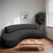 Divã Recamier Celeste Curvo Sala Estar Luxo 180cm Linho Cinza Escuro