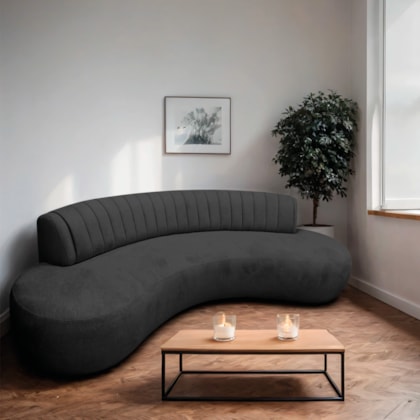 Divã Recamier Celeste Curvo Sala Estar Luxo 180cm Linho Cinza Escuro