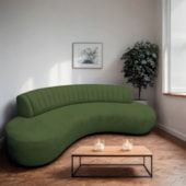 Divã Recamier Celeste Curvo Sala Estar Luxo 180cm Linho Verde