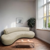 Divã Recamier Celeste Curvo Sala Estar Luxo 200cm Bouclé Bege