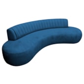 Divã Recamier Celeste Curvo Sala Estar Luxo 200cm Linho Azul Royal