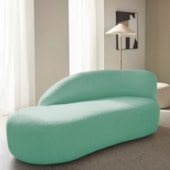 Divã Recamier Curvo Luna 160cm Lado Esquerdo Suede Azul Tiffany