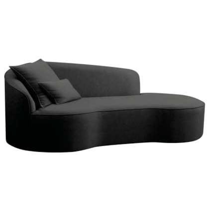 Divã Recamier Curvo Sala de Estar Recepção Inglaterra 150cm Lado Direito Linho Preto