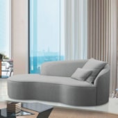 Divã Recamier Curvo Sala de Estar Recepção Inglaterra 150cm Lado Esquerdo Bouclé Cinza
