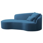 Divã Recamier Curvo Sala de Estar Recepção Inglaterra 150cm Lado Esquerdo Linho Azul Royal