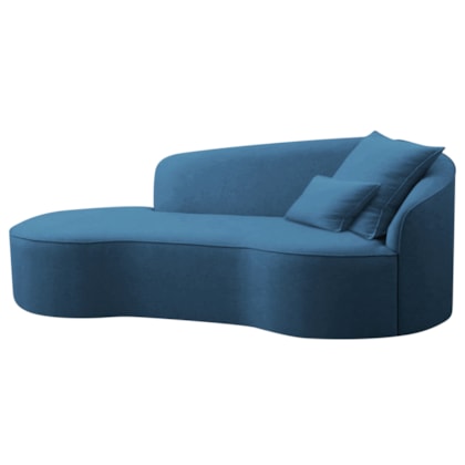 Divã Recamier Curvo Sala de Estar Recepção Inglaterra 150cm Lado Esquerdo Linho Azul Royal