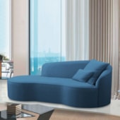 Divã Recamier Curvo Sala de Estar Recepção Inglaterra 150cm Lado Esquerdo Linho Azul Royal