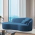 Divã Recamier Curvo Sala de Estar Recepção Inglaterra 150cm Lado Esquerdo Linho Azul Royal