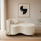 Divã Recamier Curvo Sala de Estar Recepção Inglaterra 150cm Pés Madeira Lado Direito Bouclé Bege
