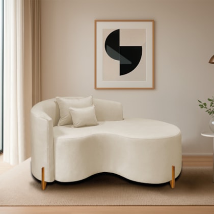 Divã Recamier Curvo Sala de Estar Recepção Inglaterra 150cm Pés Madeira Lado Direito Bouclé Bege
