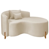Divã Recamier Curvo Sala de Estar Recepção Inglaterra 150cm Pés Madeira Lado Direito Bouclé Bege