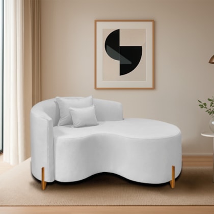 Divã Recamier Curvo Sala de Estar Recepção Inglaterra 150cm Pés Madeira Lado Direito Bouclé Branco