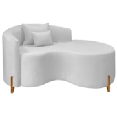 Divã Recamier Curvo Sala de Estar Recepção Inglaterra 150cm Pés Madeira Lado Direito Bouclé Branco