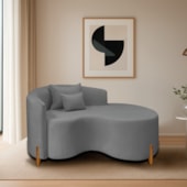 Divã Recamier Curvo Sala de Estar Recepção Inglaterra 150cm Pés Madeira Lado Direito Bouclé Cinza
