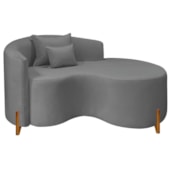 Divã Recamier Curvo Sala de Estar Recepção Inglaterra 150cm Pés Madeira Lado Direito Bouclé Cinza