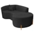 Divã Recamier Curvo Sala de Estar Recepção Inglaterra 150cm Pés Madeira Lado Direito Bouclé Preto