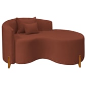 Divã Recamier Curvo Sala de Estar Recepção Inglaterra 150cm Pés Madeira Lado Direito Bouclé Terracota
