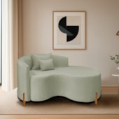 Divã Recamier Curvo Sala de Estar Recepção Inglaterra 150cm Pés Madeira Lado Direito Bouclé Verde Oliva