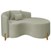 Divã Recamier Curvo Sala de Estar Recepção Inglaterra 150cm Pés Madeira Lado Direito Bouclé Verde Oliva