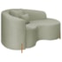 Divã Recamier Curvo Sala de Estar Recepção Inglaterra 150cm Pés Madeira Lado Direito Bouclé Verde Oliva