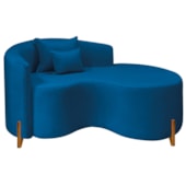 Divã Recamier Curvo Sala de Estar Recepção Inglaterra 150cm Pés Madeira Lado Direito Linho Azul Royal