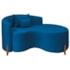 Divã Recamier Curvo Sala de Estar Recepção Inglaterra 150cm Pés Madeira Lado Direito Linho Azul Royal