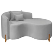 Divã Recamier Curvo Sala de Estar Recepção Inglaterra 150cm Pés Madeira Lado Direito Linho Cinza Claro