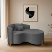 Divã Recamier Curvo Sala de Estar Recepção Inglaterra 150cm Pés Madeira Lado Direito Linho Cinza Escuro