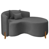 Divã Recamier Curvo Sala de Estar Recepção Inglaterra 150cm Pés Madeira Lado Direito Linho Cinza Escuro