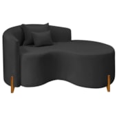 Divã Recamier Curvo Sala de Estar Recepção Inglaterra 150cm Pés Madeira Lado Direito Linho Preto