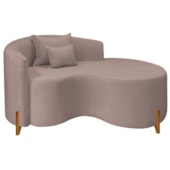 Divã Recamier Curvo Sala de Estar Recepção Inglaterra 150cm Pés Madeira Lado Direito Linho Rosê