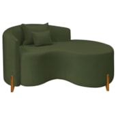 Divã Recamier Curvo Sala de Estar Recepção Inglaterra 150cm Pés Madeira Lado Direito Linho Verde