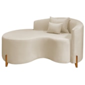 Divã Recamier Curvo Sala de Estar Recepção Inglaterra 150cm Pés Madeira Lado Esquerdo Bouclé Bege