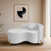 Divã Recamier Curvo Sala de Estar Recepção Inglaterra 150cm Pés Madeira Lado Esquerdo Bouclé Branco