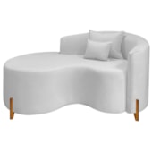 Divã Recamier Curvo Sala de Estar Recepção Inglaterra 150cm Pés Madeira Lado Esquerdo Bouclé Branco