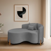 Divã Recamier Curvo Sala de Estar Recepção Inglaterra 150cm Pés Madeira Lado Esquerdo Bouclé Cinza