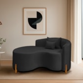 Divã Recamier Curvo Sala de Estar Recepção Inglaterra 150cm Pés Madeira Lado Esquerdo Bouclé Preto