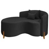 Divã Recamier Curvo Sala de Estar Recepção Inglaterra 150cm Pés Madeira Lado Esquerdo Bouclé Preto