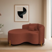 Divã Recamier Curvo Sala de Estar Recepção Inglaterra 150cm Pés Madeira Lado Esquerdo Bouclé Terracota