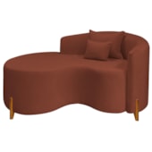 Divã Recamier Curvo Sala de Estar Recepção Inglaterra 150cm Pés Madeira Lado Esquerdo Bouclé Terracota