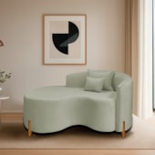 Divã Recamier Curvo Sala de Estar Recepção Inglaterra 150cm Pés Madeira Lado Esquerdo Bouclé Verde Oliva