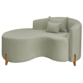 Divã Recamier Curvo Sala de Estar Recepção Inglaterra 150cm Pés Madeira Lado Esquerdo Bouclé Verde Oliva