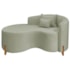Divã Recamier Curvo Sala de Estar Recepção Inglaterra 150cm Pés Madeira Lado Esquerdo Bouclé Verde Oliva
