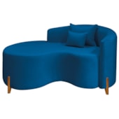 Divã Recamier Curvo Sala de Estar Recepção Inglaterra 150cm Pés Madeira Lado Esquerdo Linho Azul Royal