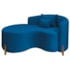 Divã Recamier Curvo Sala de Estar Recepção Inglaterra 150cm Pés Madeira Lado Esquerdo Linho Azul Royal